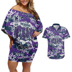 Melbourne Storm Rugby Couples Matching Off Shoulder Short Dress and Hawaiian Shirt Graffiti Typography Urban Camo Abstract Street Style