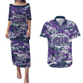 Melbourne Storm Rugby Couples Matching Puletasi and Hawaiian Shirt Graffiti Typography Urban Camo Abstract Street Style