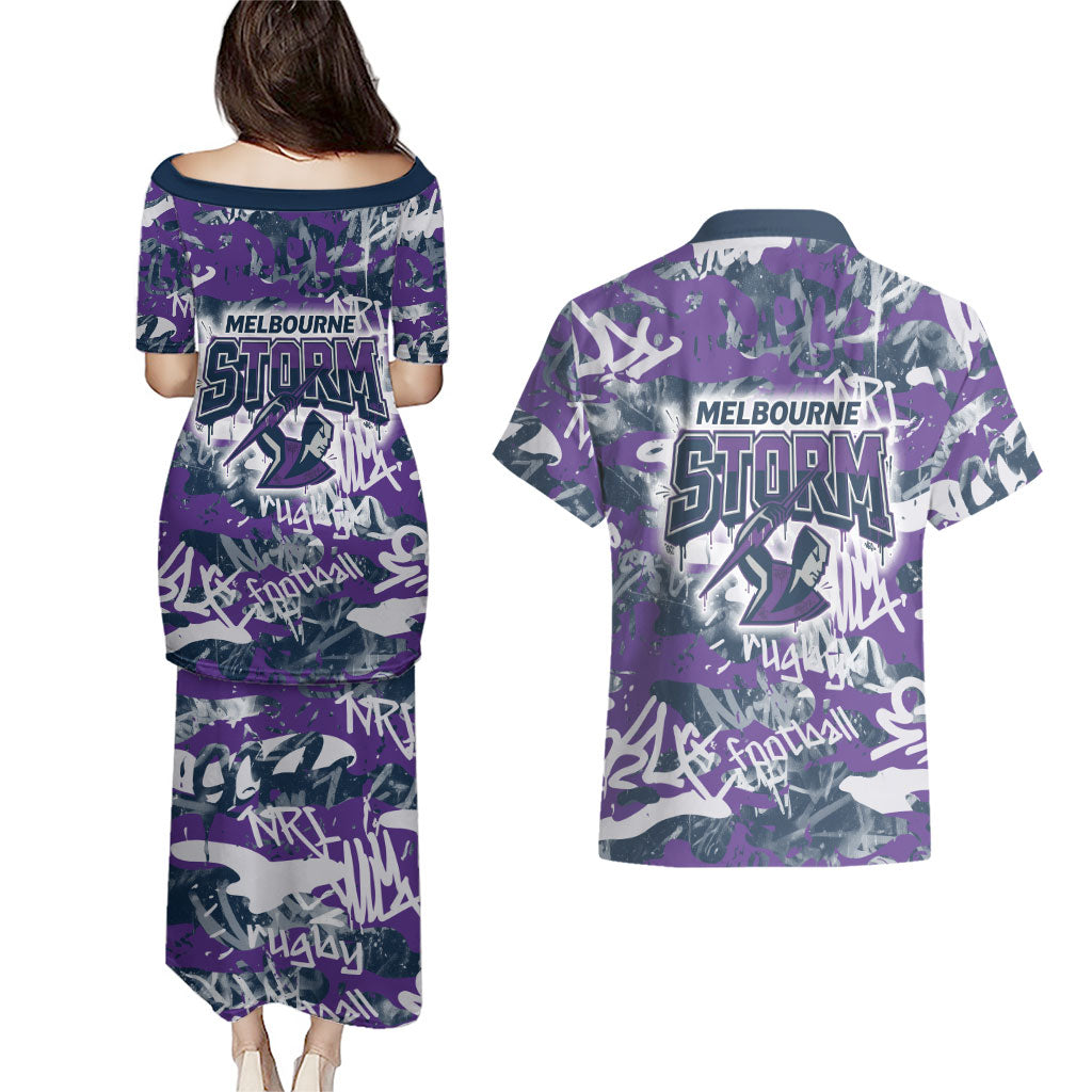 Melbourne Storm Rugby Couples Matching Puletasi and Hawaiian Shirt Graffiti Typography Urban Camo Abstract Street Style