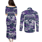 Melbourne Storm Rugby Couples Matching Puletasi and Long Sleeve Button Shirt Graffiti Typography Urban Camo Abstract Street Style