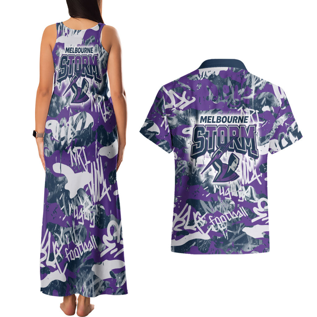 Melbourne Storm Rugby Couples Matching Tank Maxi Dress and Hawaiian Shirt Graffiti Typography Urban Camo Abstract Street Style