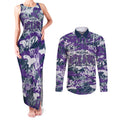 Melbourne Storm Rugby Couples Matching Tank Maxi Dress and Long Sleeve Button Shirt Graffiti Typography Urban Camo Abstract Street Style