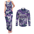 Melbourne Storm Rugby Couples Matching Tank Maxi Dress and Long Sleeve Button Shirt Graffiti Typography Urban Camo Abstract Street Style