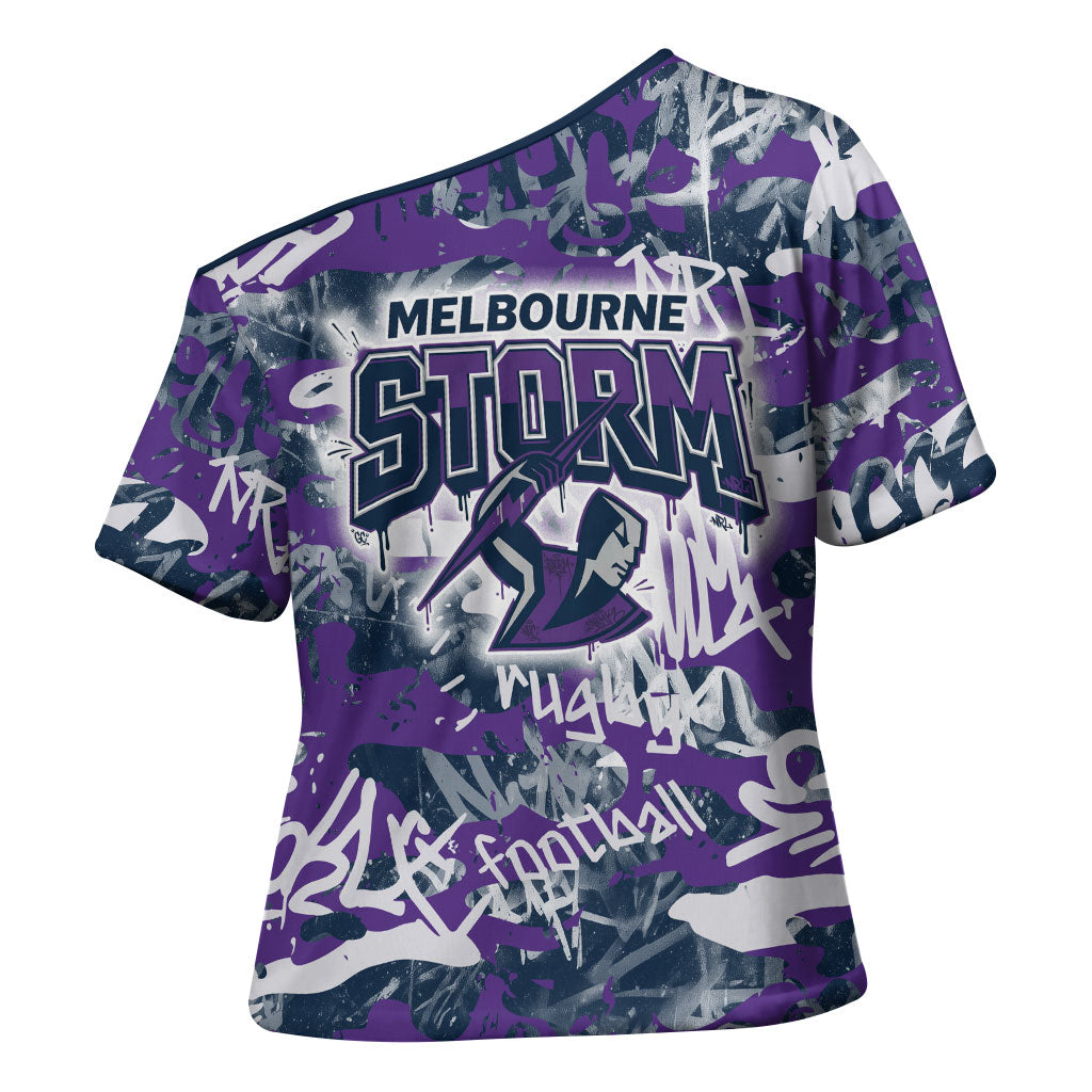 Melbourne Storm Rugby Cross Shoulder Shirt Graffiti Typography Urban Camo Abstract Street Style