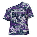 Melbourne Storm Rugby Cross Shoulder Shirt Graffiti Typography Urban Camo Abstract Street Style