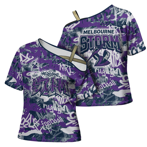 Melbourne Storm Rugby Cross Shoulder Shirt Graffiti Typography Urban Camo Abstract Street Style