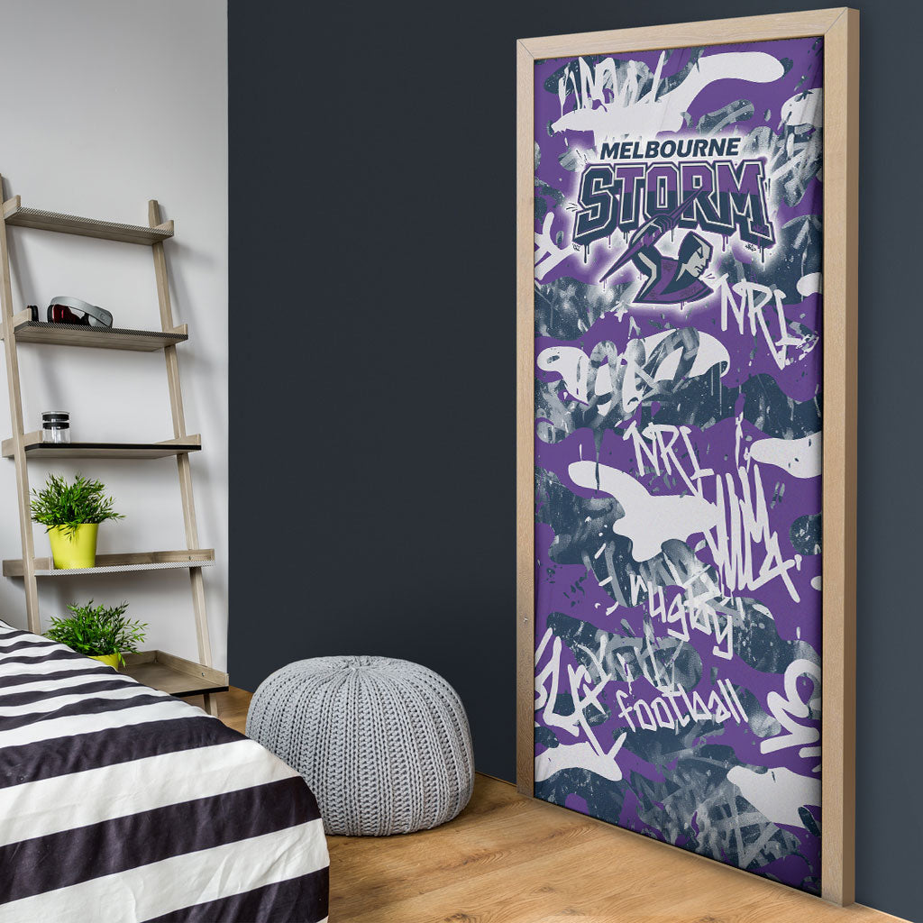 Melbourne Storm Rugby Door Cover Graffiti Typography Urban Camo Abstract Street Style