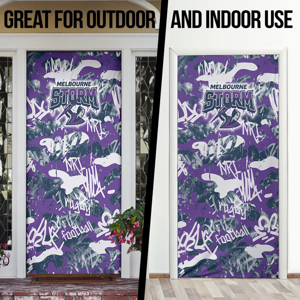 Melbourne Storm Rugby Door Cover Graffiti Typography Urban Camo Abstract Street Style