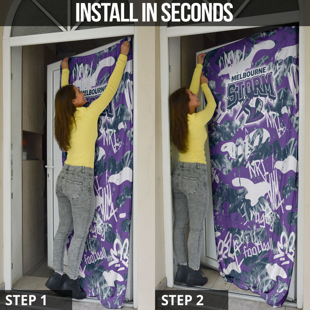 Melbourne Storm Rugby Door Cover Graffiti Typography Urban Camo Abstract Street Style