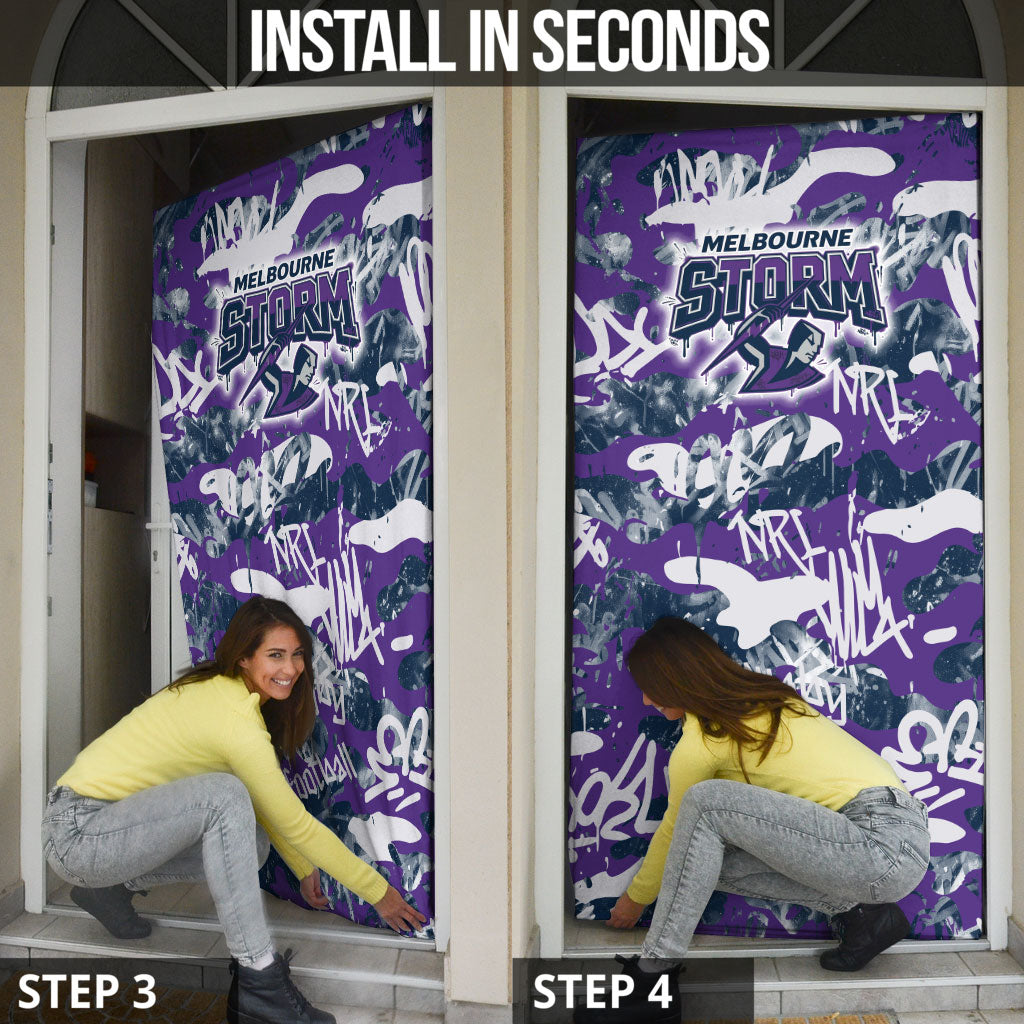 Melbourne Storm Rugby Door Cover Graffiti Typography Urban Camo Abstract Street Style
