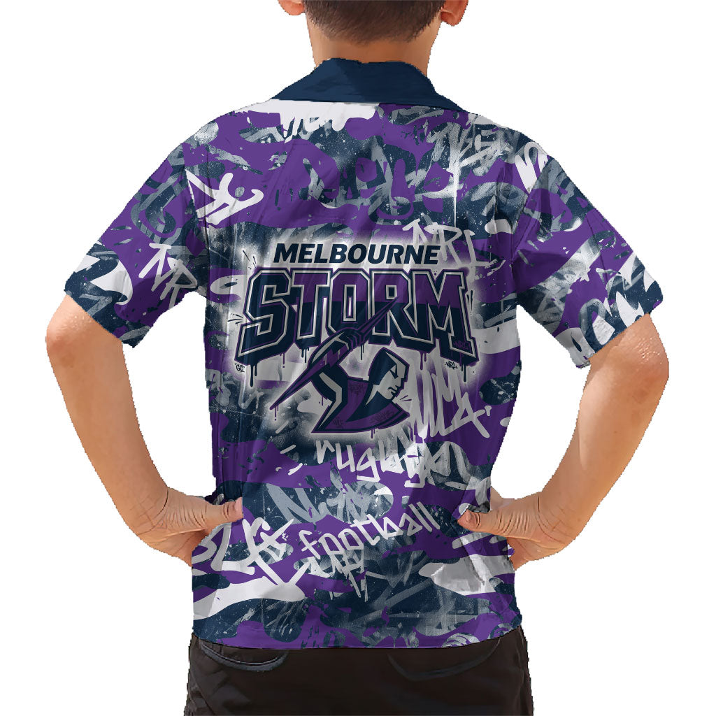 Melbourne Storm Rugby Family Matching Long Sleeve Bodycon Dress and Hawaiian Shirt Graffiti Typography Urban Camo Abstract Street Style