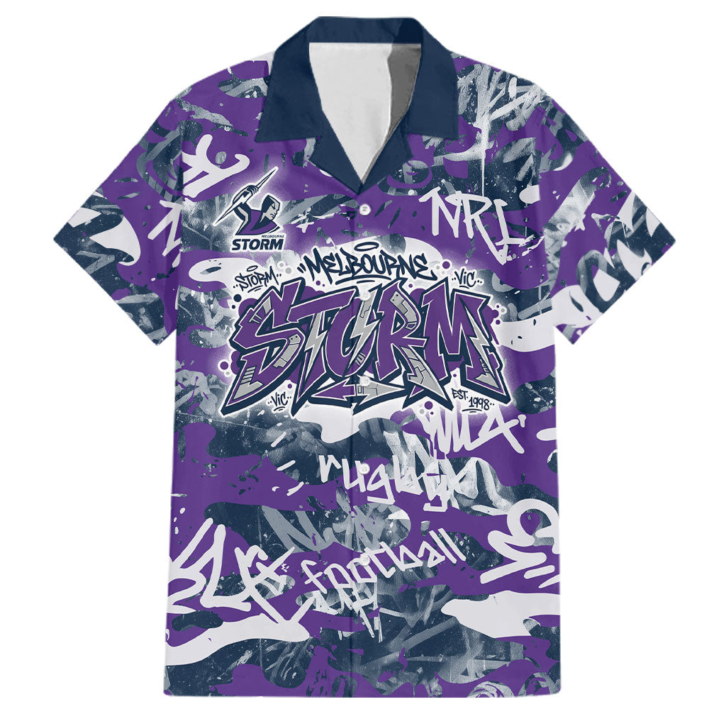 Melbourne Storm Rugby Family Matching Long Sleeve Bodycon Dress and Hawaiian Shirt Graffiti Typography Urban Camo Abstract Street Style