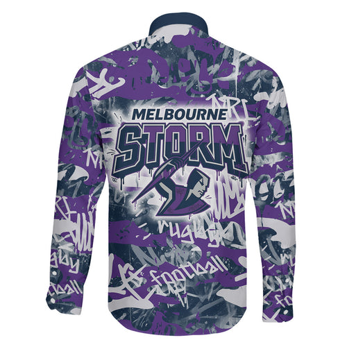 Melbourne Storm Rugby Family Matching Long Sleeve Bodycon Dress and Hawaiian Shirt Graffiti Typography Urban Camo Abstract Street Style