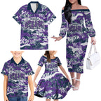 Melbourne Storm Rugby Family Matching Off The Shoulder Long Sleeve Dress and Hawaiian Shirt Graffiti Typography Urban Camo Abstract Street Style
