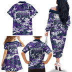 Melbourne Storm Rugby Family Matching Off The Shoulder Long Sleeve Dress and Hawaiian Shirt Graffiti Typography Urban Camo Abstract Street Style