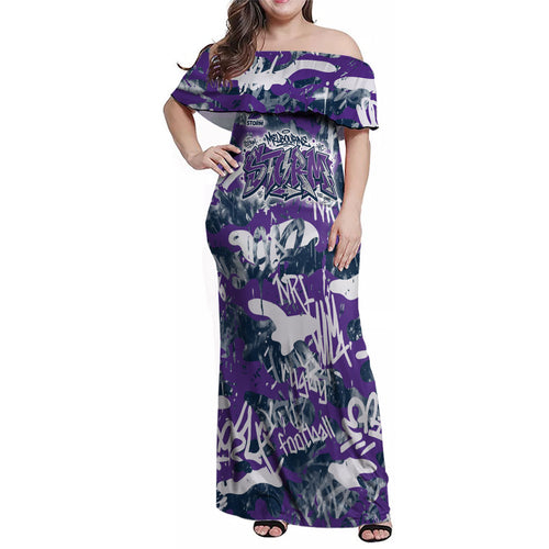 Melbourne Storm Rugby Family Matching Off Shoulder Maxi Dress and Hawaiian Shirt Graffiti Typography Urban Camo Abstract Street Style