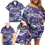 Melbourne Storm Rugby Family Matching Off Shoulder Short Dress and Hawaiian Shirt Graffiti Typography Urban Camo Abstract Street Style