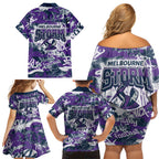 Melbourne Storm Rugby Family Matching Off Shoulder Short Dress and Hawaiian Shirt Graffiti Typography Urban Camo Abstract Street Style