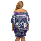 Melbourne Storm Rugby Family Matching Off Shoulder Short Dress and Hawaiian Shirt Graffiti Typography Urban Camo Abstract Street Style