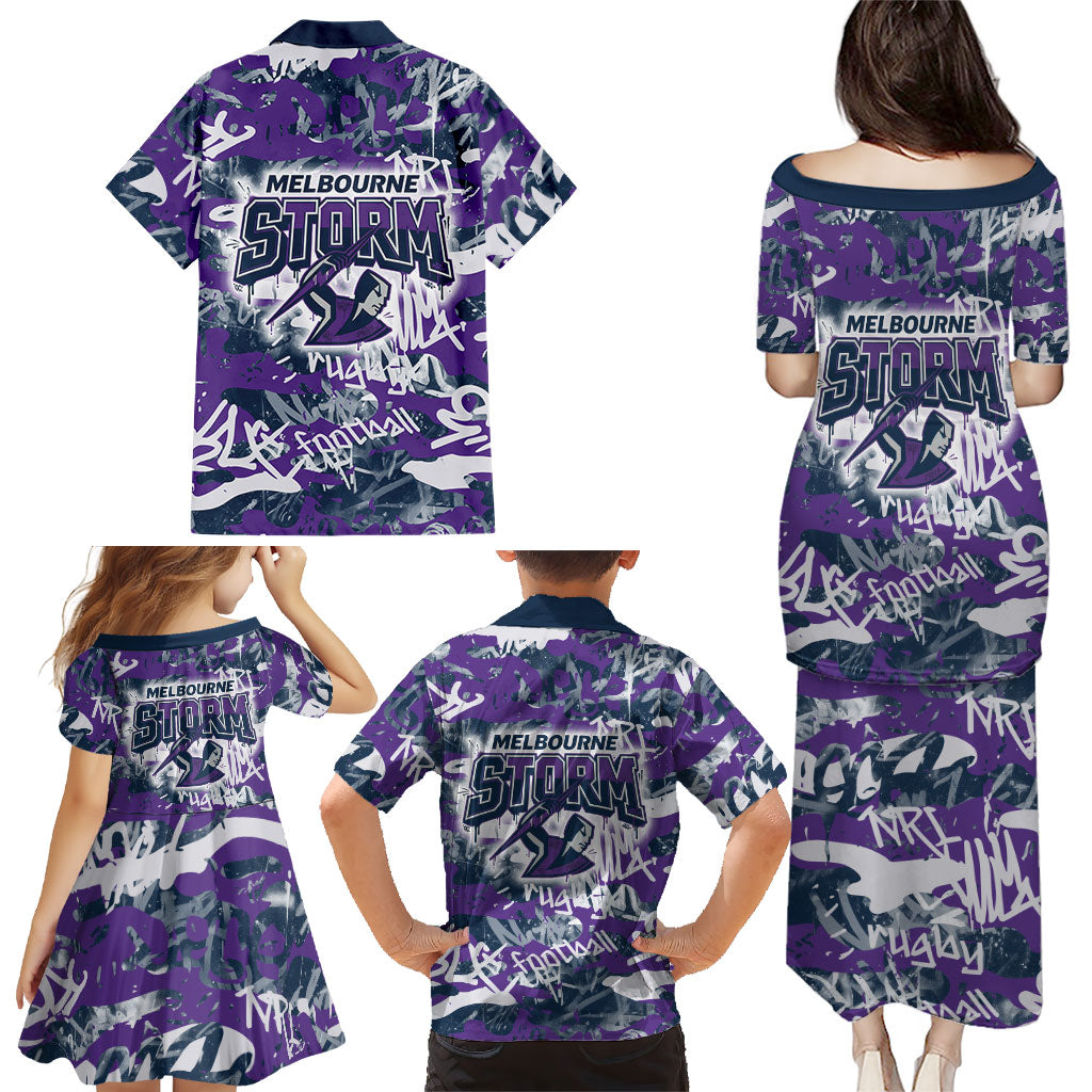 Melbourne Storm Rugby Family Matching Puletasi and Hawaiian Shirt Graffiti Typography Urban Camo Abstract Street Style
