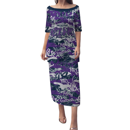 Melbourne Storm Rugby Family Matching Puletasi and Hawaiian Shirt Graffiti Typography Urban Camo Abstract Street Style