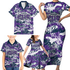 Melbourne Storm Rugby Family Matching Short Sleeve Bodycon Dress and Hawaiian Shirt Graffiti Typography Urban Camo Abstract Street Style