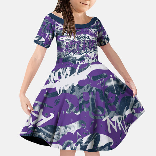 Melbourne Storm Rugby Family Matching Short Sleeve Bodycon Dress and Hawaiian Shirt Graffiti Typography Urban Camo Abstract Street Style