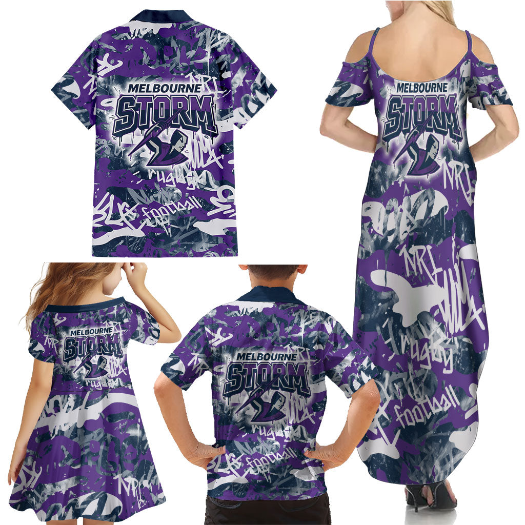 Melbourne Storm Rugby Family Matching Summer Maxi Dress and Hawaiian Shirt Graffiti Typography Urban Camo Abstract Street Style