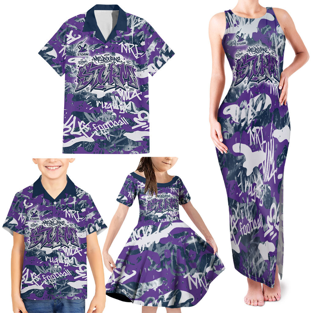 Melbourne Storm Rugby Family Matching Tank Maxi Dress and Hawaiian Shirt Graffiti Typography Urban Camo Abstract Street Style