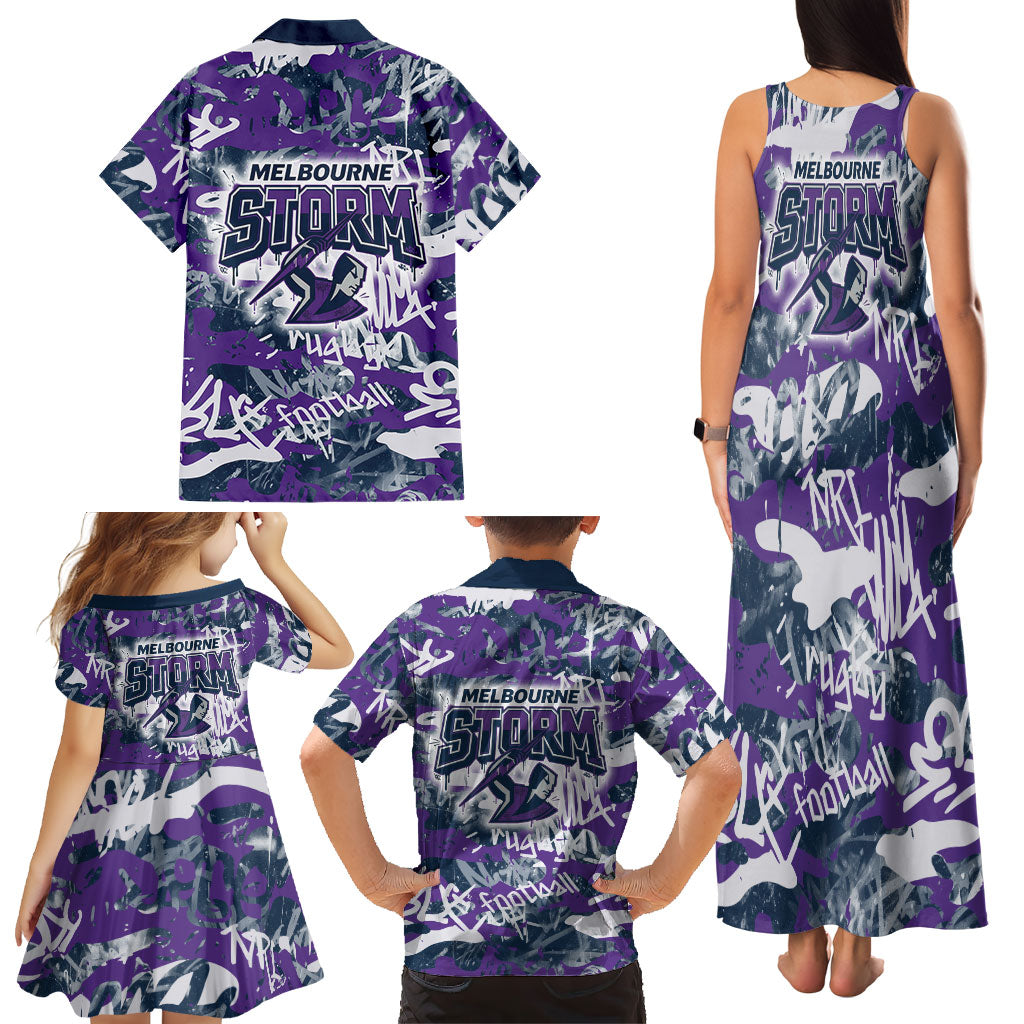Melbourne Storm Rugby Family Matching Tank Maxi Dress and Hawaiian Shirt Graffiti Typography Urban Camo Abstract Street Style