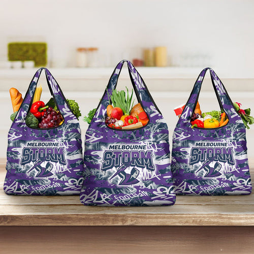 Melbourne Storm Rugby Grocery Bag Graffiti Typography Urban Camo Abstract Street Style