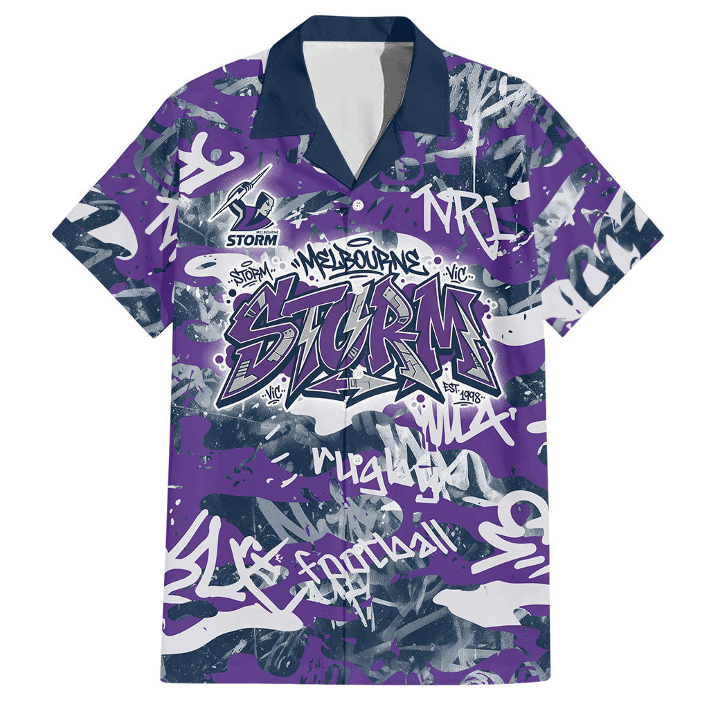 Melbourne Storm Rugby Hawaiian Shirt Graffiti Typography Urban Camo Abstract Street Style