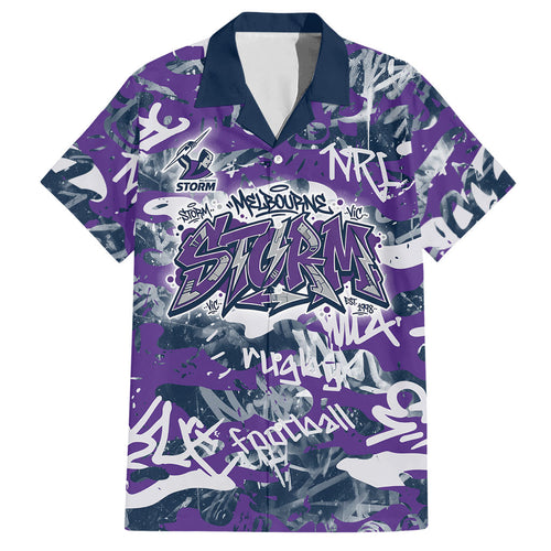 Melbourne Storm Rugby Hawaiian Shirt Graffiti Typography Urban Camo Abstract Street Style
