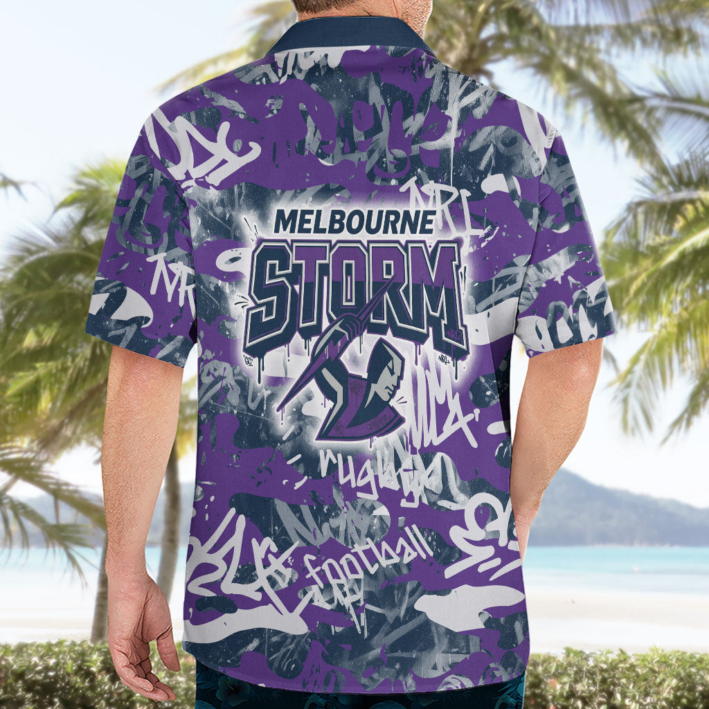 Melbourne Storm Rugby Hawaiian Shirt Graffiti Typography Urban Camo Abstract Street Style