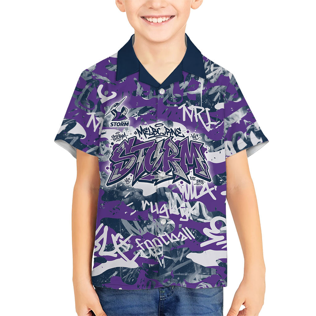 Melbourne Storm Rugby Hawaiian Shirt Graffiti Typography Urban Camo Abstract Street Style