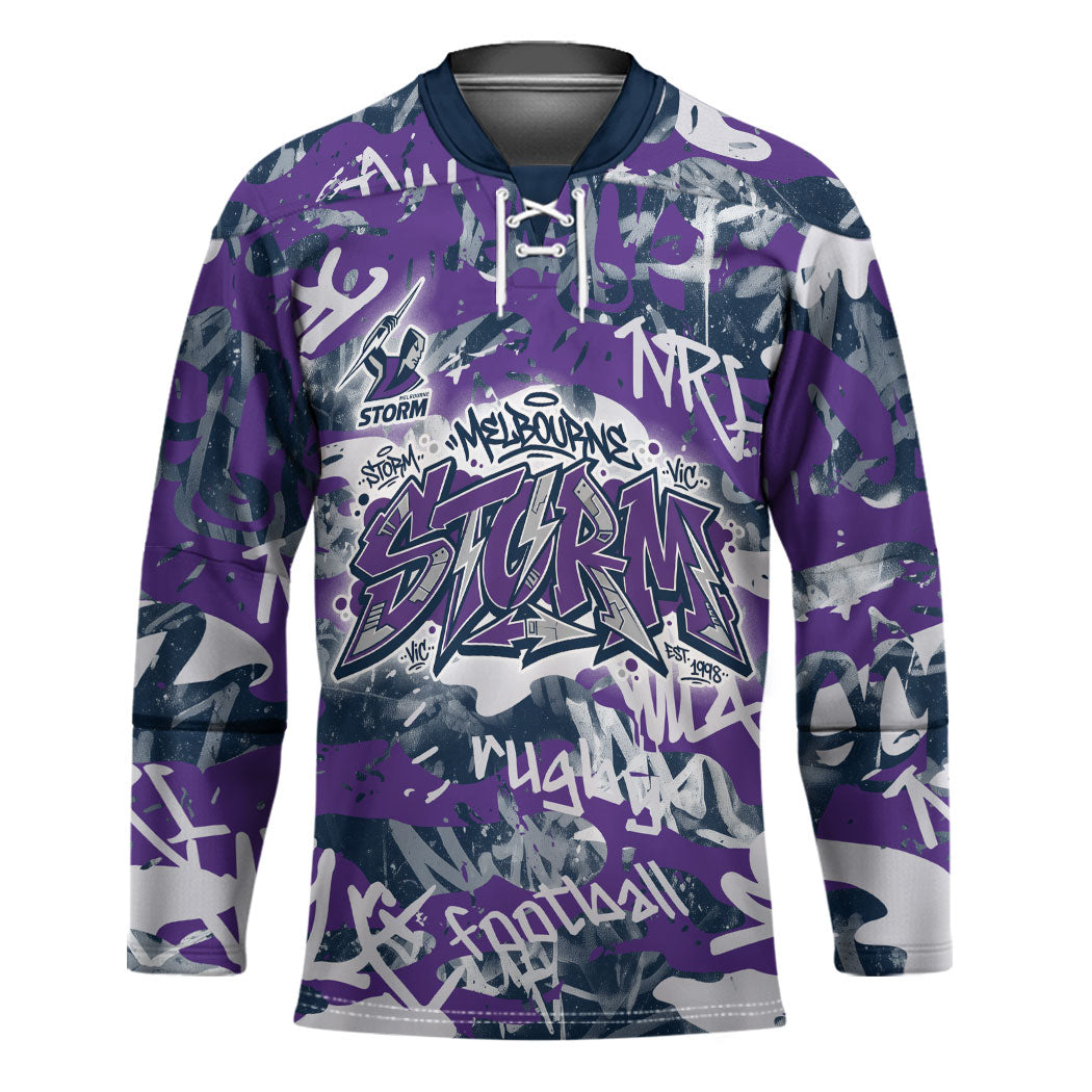 Melbourne Storm Rugby Hockey Jersey Graffiti Typography Urban Camo Abstract Street Style