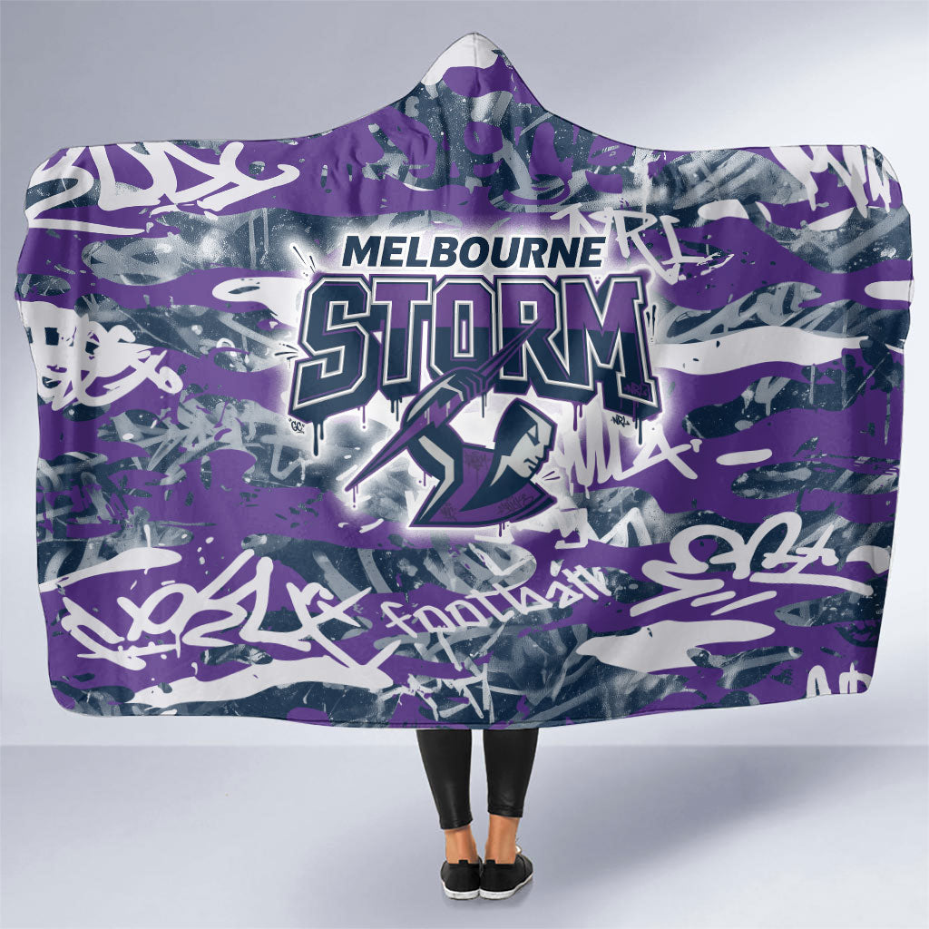 Melbourne Storm Rugby Hooded Blanket Graffiti Typography Urban Camo Abstract Street Style
