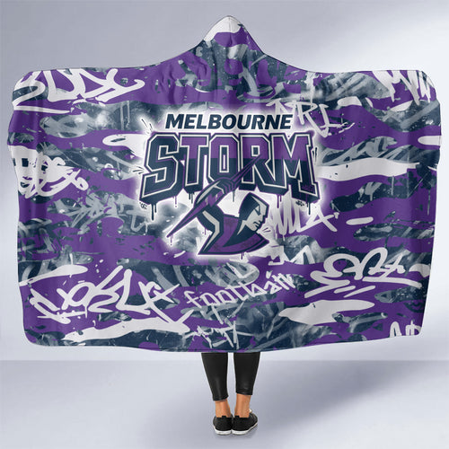 Melbourne Storm Rugby Hooded Blanket Graffiti Typography Urban Camo Abstract Street Style