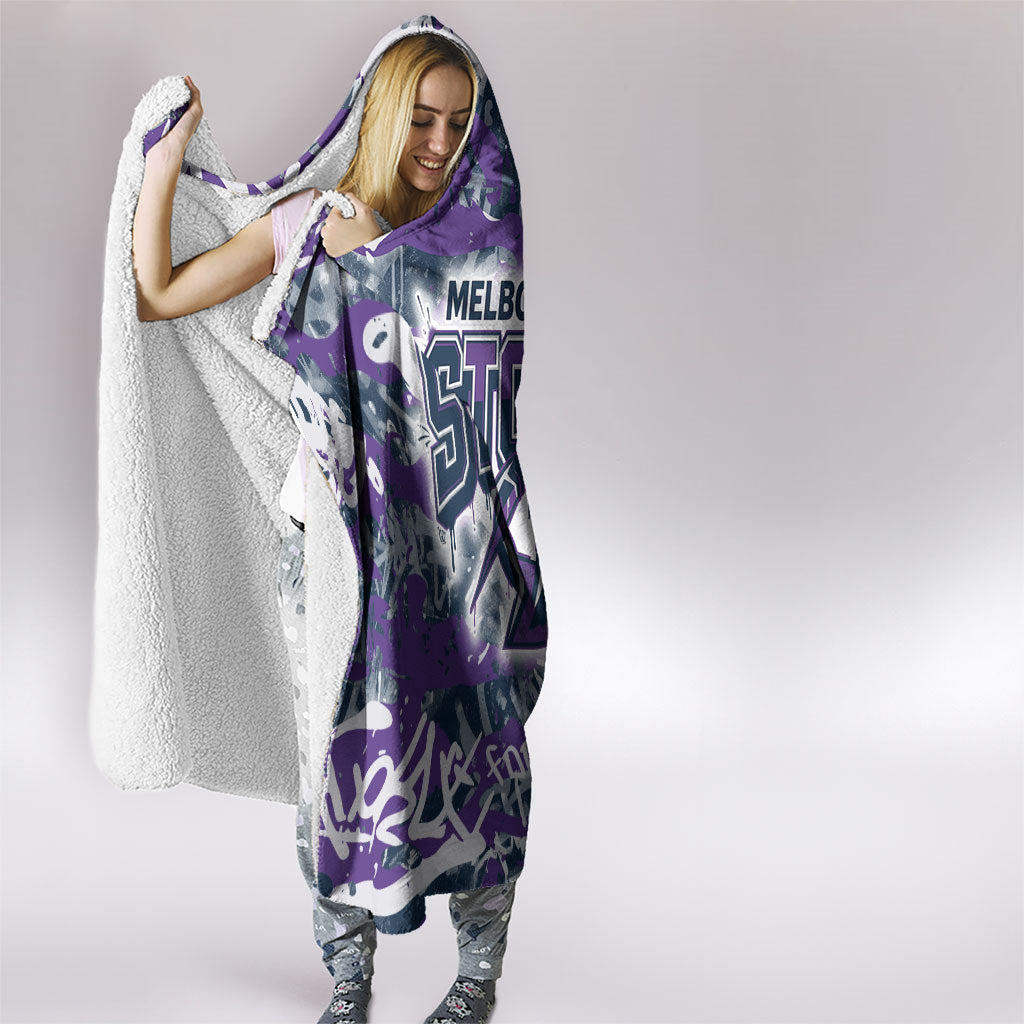 Melbourne Storm Rugby Hooded Blanket Graffiti Typography Urban Camo Abstract Street Style