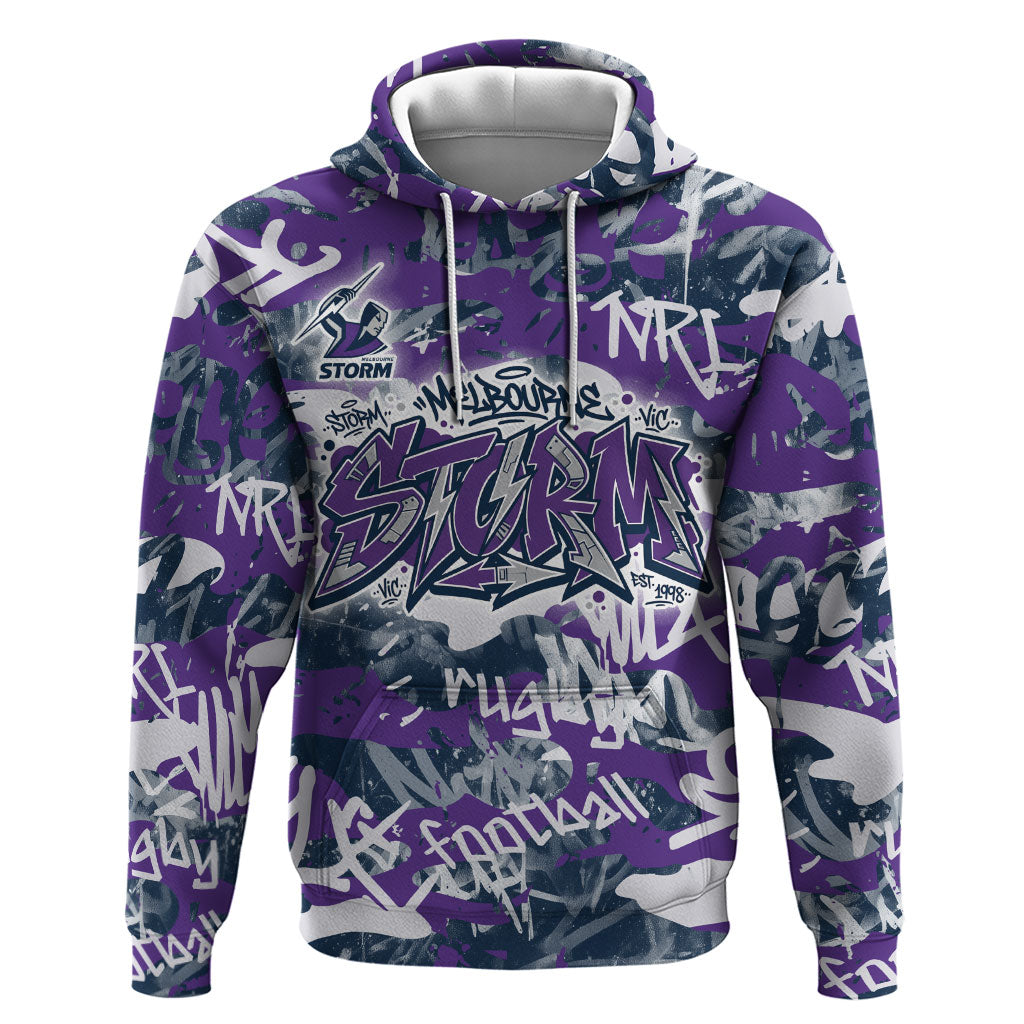 Melbourne Storm Rugby Hoodie Graffiti Typography Urban Camo Abstract Street Style