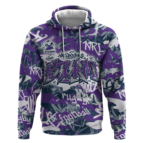 Melbourne Storm Rugby Hoodie Graffiti Typography Urban Camo Abstract Street Style