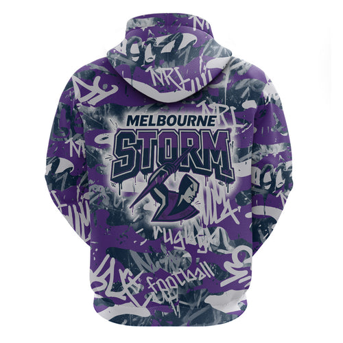 Melbourne Storm Rugby Hoodie Graffiti Typography Urban Camo Abstract Street Style