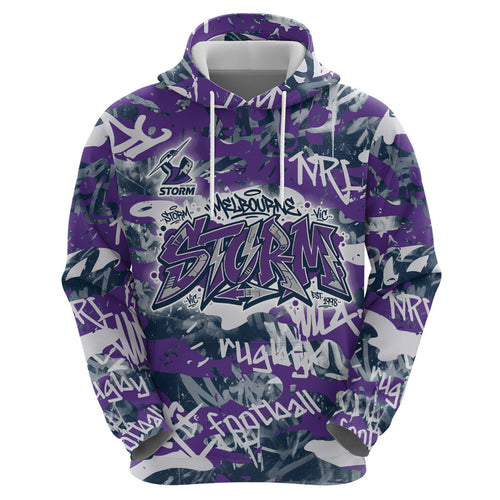 Melbourne Storm Rugby Hoodie Graffiti Typography Urban Camo Abstract Street Style