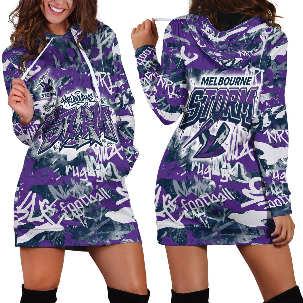 Melbourne Storm Rugby Hoodie Dress Graffiti Typography Urban Camo Abstract Street Style