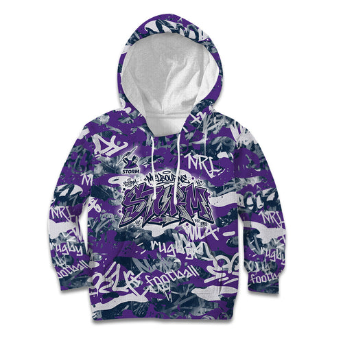 Melbourne Storm Rugby Kid Hoodie Graffiti Typography Urban Camo Abstract Street Style