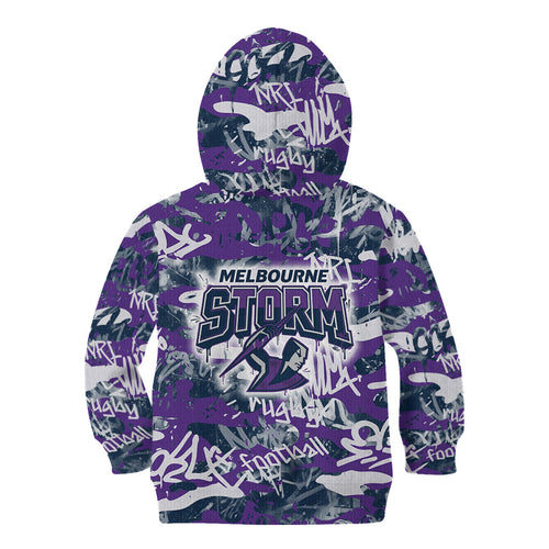 Melbourne Storm Rugby Kid Hoodie Graffiti Typography Urban Camo Abstract Street Style
