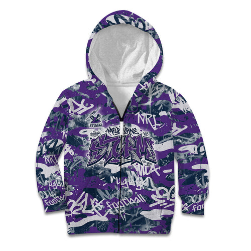 Melbourne Storm Rugby Kid Hoodie Graffiti Typography Urban Camo Abstract Street Style
