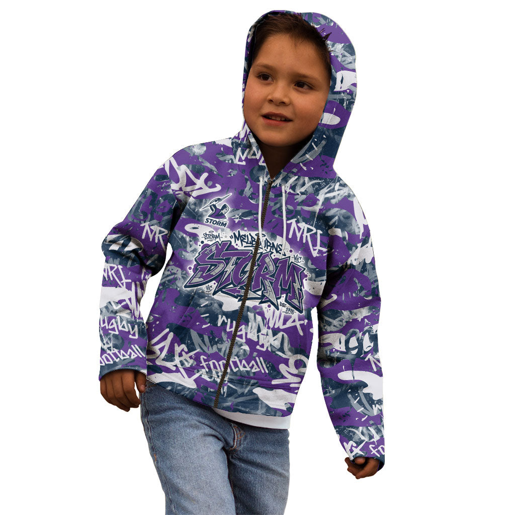 Melbourne Storm Rugby Kid Hoodie Graffiti Typography Urban Camo Abstract Street Style