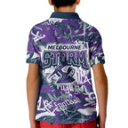 Melbourne Storm Rugby Kid Polo Shirt Graffiti Typography Urban Camo Abstract Street Style