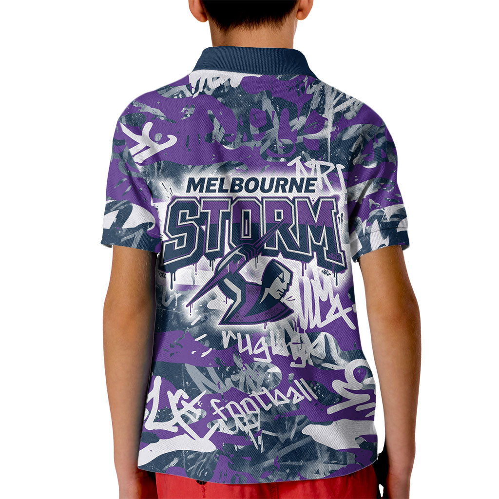 Melbourne Storm Rugby Kid Polo Shirt Graffiti Typography Urban Camo Abstract Street Style